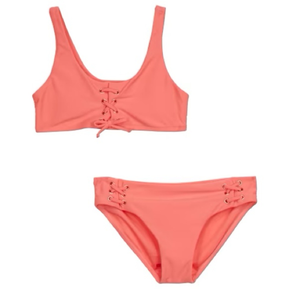 Raisins Kids Swim Bikini Coral Pink Lace-Up